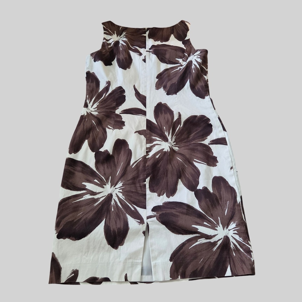 Jones New York Dress Brown White Floral Cotton Sheath Sleeveless Size 10